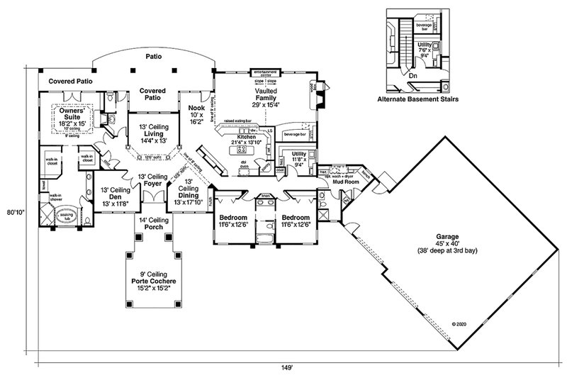 Home Plan - Floor Plan - Main Floor for Prairie House Plan #124-665 - 3 bed, 3.5 bath