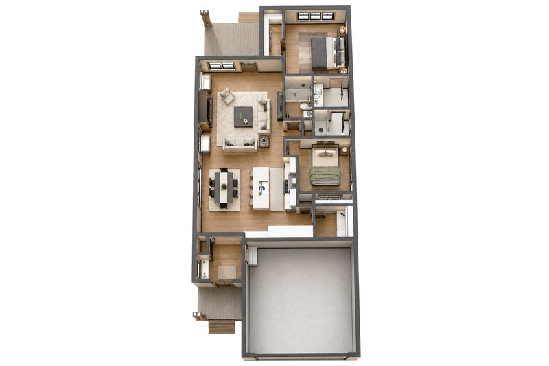 House Blueprint - Floor Plan - Main Floor 1 for Farmhouse House Plan #51-1546 - 2 bed, 2 bath