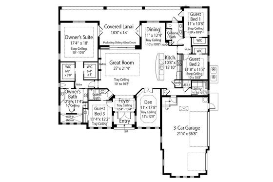 Floor Plan - Main Floor for Mediterranean House Plan #938-90 - 4 bed, 3 bath