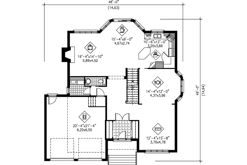 House Blueprint - Floor Plan - Main Floor for European House Plan #25-260 - 4 bed, 2.5 bath