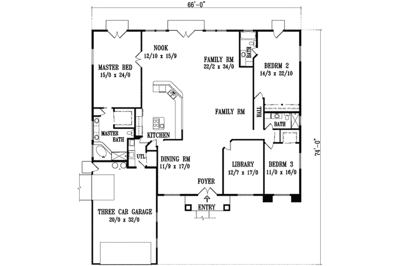 Architectural House Design - Floor Plan - Main Floor for Adobe / Southwestern House Plan #1-1149 - 4 bed, 3 bath