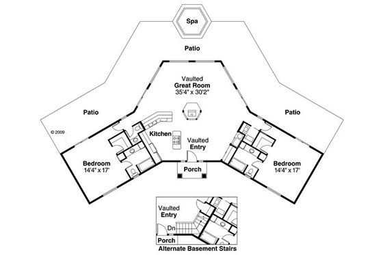 Floor Plan - Main Floor for Mediterranean House Plan #124-430 - 2 bed, 2.5 bath