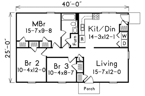 Floor Plan - Main Floor for Cottage House Plan #57-243 - 3 bed, 1 bath