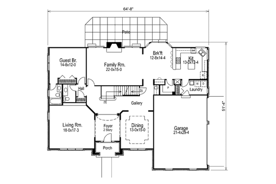Floor Plan - Main Floor for Colonial House Plan #57-292 - 6 bed, 4.5 bath
