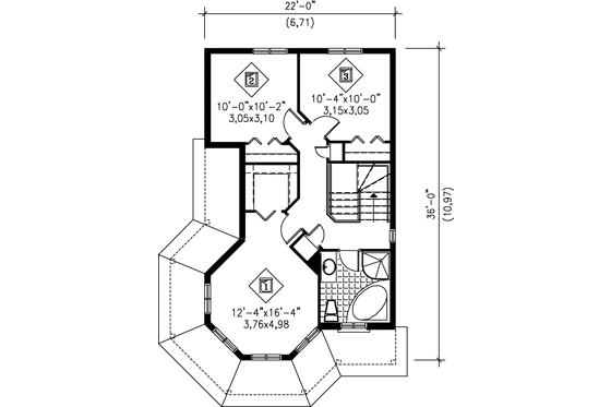 Floor Plan - Upper Floor for Victorian House Plan #25-2028 - 3 bed, 1.5 bath