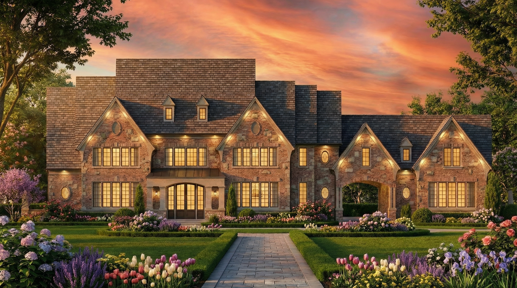 Exterior - Front Elevation 2 for European House Plan #119-242 - 4 bed, 4.5 bath