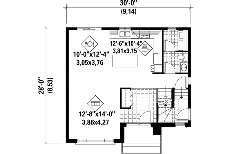 Dream House Plan - Floor Plan - Main Floor for Contemporary House Plan #25-4278 - 3 bed, 1 bath