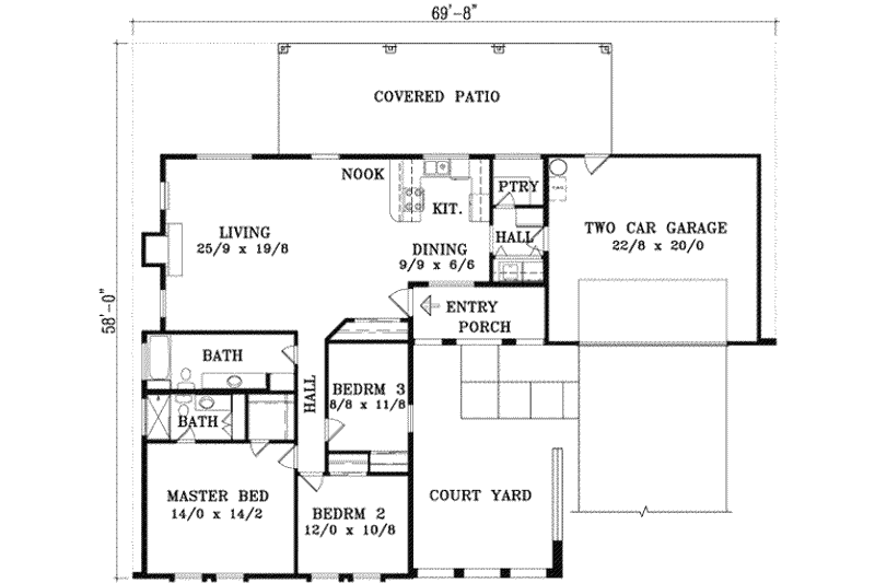 Dream House Plan - Floor Plan - Main Floor for Mediterranean House Plan #1-1275 - 3 bed, 2 bath