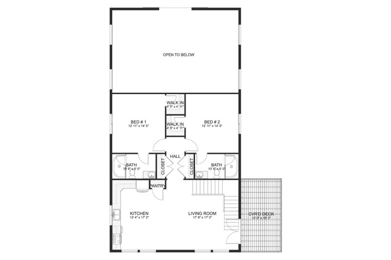 House Blueprint - Floor Plan - Upper Floor for Farmhouse House Plan #1060-193 - 2 bed, 3 bath