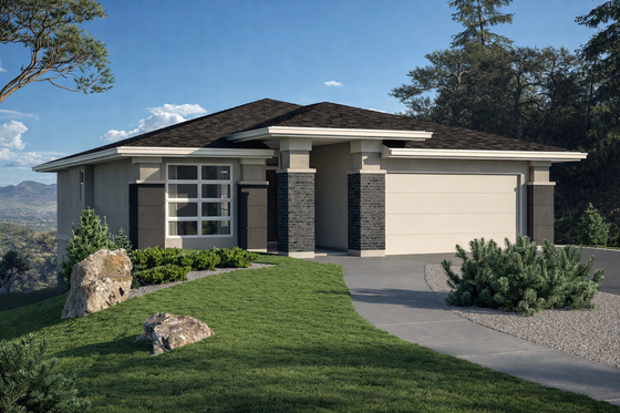 Exterior - Front Elevation 3 for Modern House Plan #1100-1 - 2 bed, 2 bath