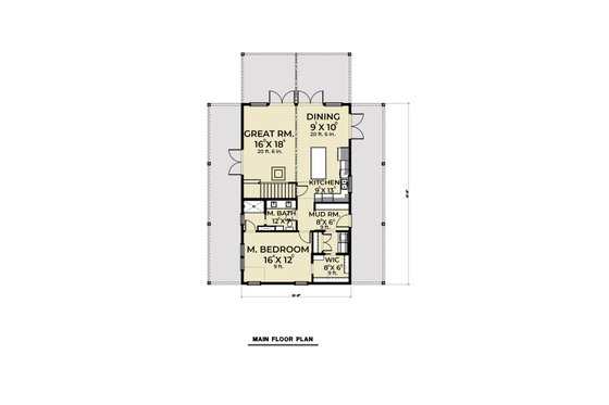 Floor Plan - Main Floor for Cabin House Plan #1070-100 - 2 bed, 2 bath