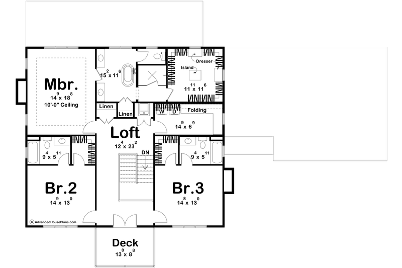 House Blueprint - Floor Plan - Upper Floor for Colonial House Plan #455-467 - 3 bed, 3.5 bath