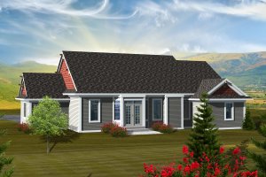 Exterior - Rear Elevation for Ranch House Plan #70-1112 - 2 bed, 2 bath
