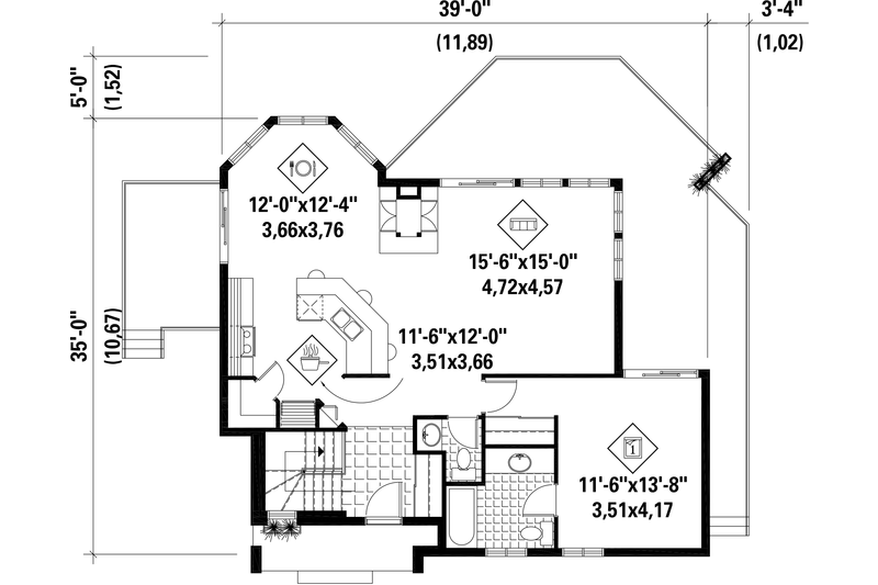 Dream House Plan - Floor Plan - Main Floor for Country House Plan #25-4406 - 1 bed, 1 bath