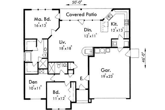 Floor Plan - Main Floor for Ranch House Plan #303-461 - 3 bed, 2 bath
