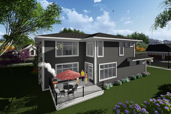Exterior - Rear Elevation for Prairie House Plan #70-1283 - 3 bed, 2.5 bath