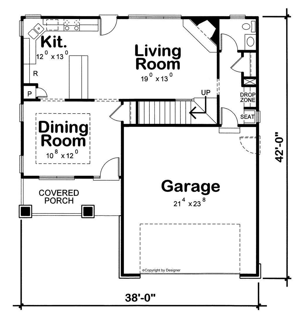 Floor Plan - Main Floor for Bungalow House Plan #20-1780 - 3 bed, 3 bath