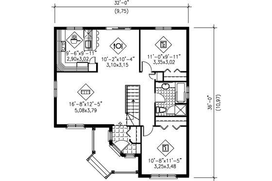 Floor Plan - Main Floor for Cottage House Plan #25-137 - 2 bed, 1 bath