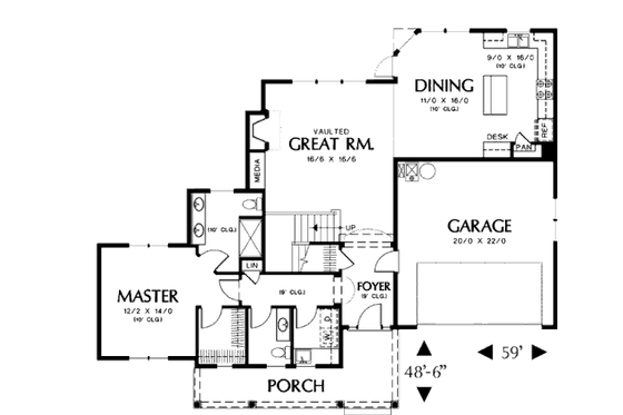 Floor Plan - Main Floor for Craftsman House Plan #48-373 - 3 bed, 2.5 bath
