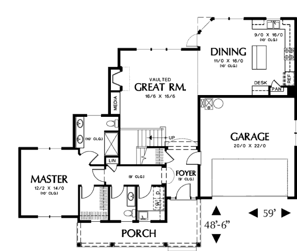 House Plan Design - Craftsman Floor Plan - Main Floor Plan #48-373