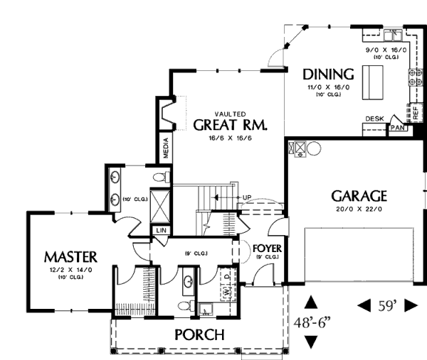 House Blueprint - Craftsman Floor Plan - Main Floor Plan #48-373