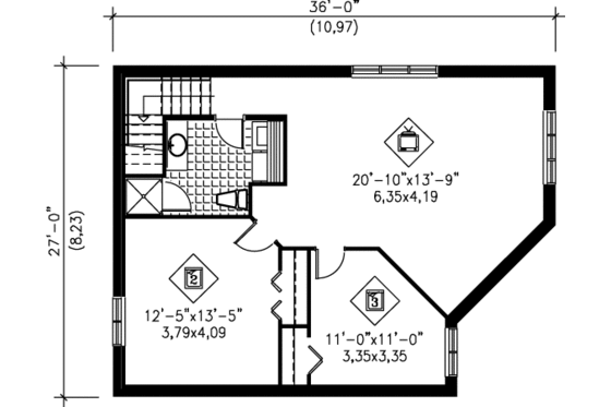 Floor Plan - Lower Floor for Modern House Plan #25-4256 - 3 bed, 2 bath