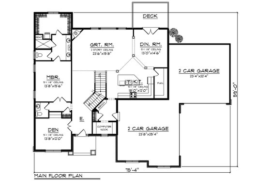 Floor Plan - Main Floor for Craftsman House Plan #70-1289 - 4 bed, 3.5 bath