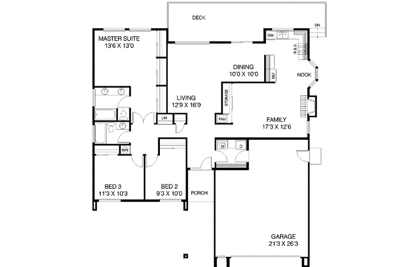 House Plan Design - Floor Plan - Main Floor for Ranch House Plan #60-332 - 3 bed, 2 bath