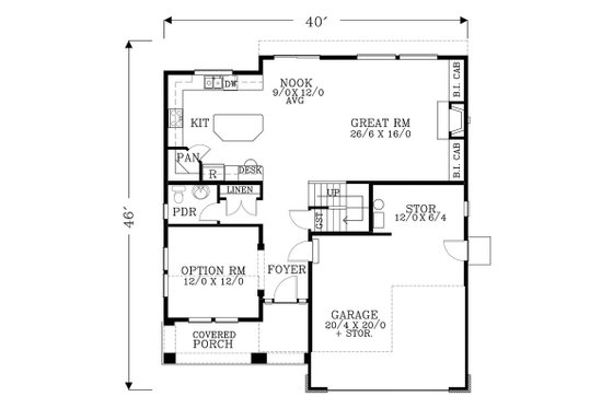 Floor Plan - Main Floor for Craftsman House Plan #53-551 - 3 bed, 2.5 bath