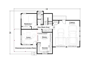 Floor Plan - Main Floor for Farmhouse House Plan #1099-14 - 3 bed, 2 bath