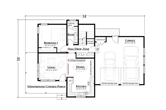 Floor Plan - Main Floor for Farmhouse House Plan #1099-14 - 3 bed, 2 bath