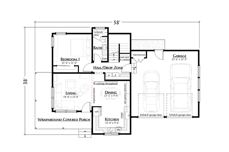 House Blueprint - Floor Plan - Main Floor for Farmhouse House Plan #1099-14 - 3 bed, 2 bath