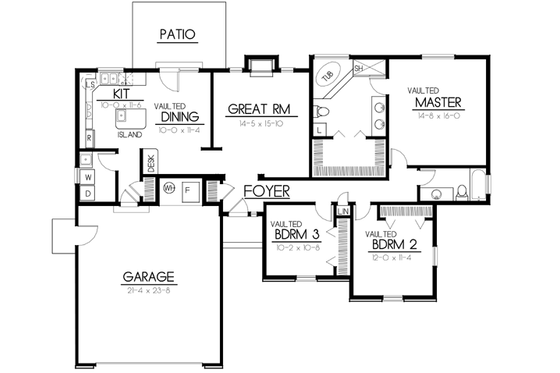 Floor Plan - Main Floor for Traditional House Plan #100-427 - 3 bed, 2 bath