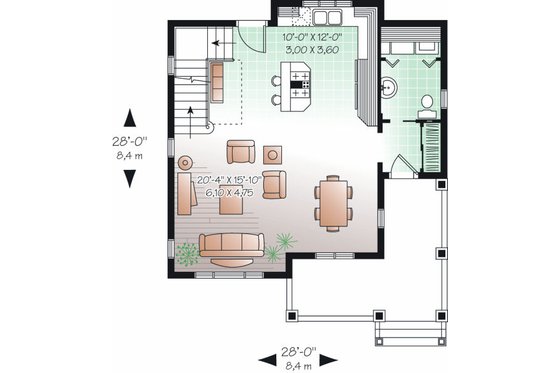 Floor Plan - Main Floor for Farmhouse House Plan #23-820 - 2 bed, 1.5 bath