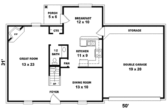 Floor Plan - Main Floor for Colonial House Plan #81-657 - 3 bed, 2.5 bath