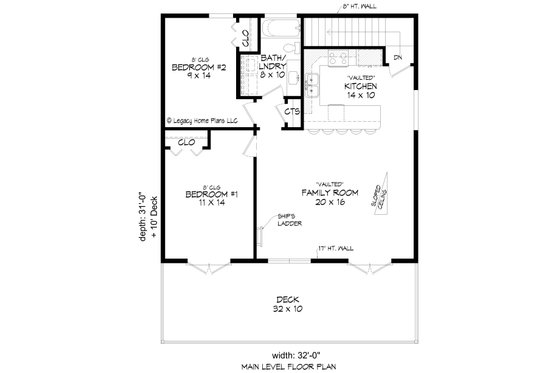 Floor Plan - Main Floor for Beach House Plan #932-911 - 2 bed, 1 bath