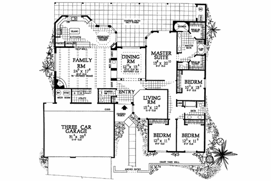 Floor Plan - Main Floor for Adobe / Southwestern House Plan #72-332 - 4 bed, 3 bath