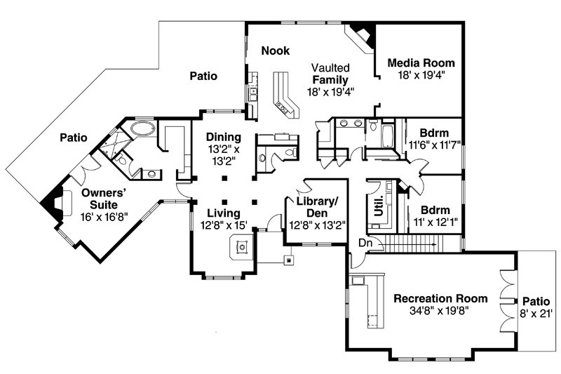 Home Plan - Floor Plan - Main Floor for European House Plan #124-832 - 3 bed, 2.5 bath