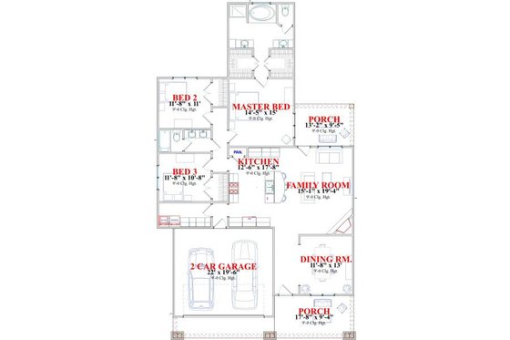 Floor Plan - Main Floor for Bungalow House Plan #63-138 - 3 bed, 2 bath
