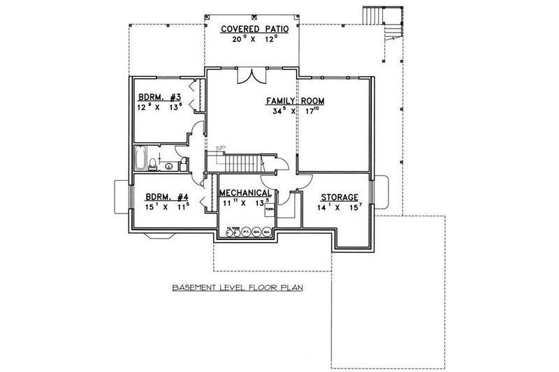 Home Plan - Floor Plan - Lower Floor for Ranch House Plan #117-575 - 4 bed, 3.5 bath