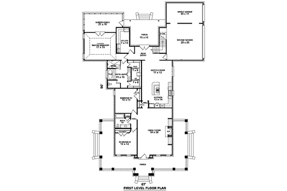 Floor Plan - Main Floor for Southern House Plan #81-1222 - 3 bed, 2 bath