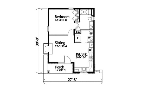 Floor Plan - Main Floor for Cottage House Plan #22-608 - 1 bed, 1 bath