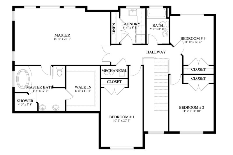 House Blueprint - Floor Plan - Upper Floor for Traditional House Plan #1060-135 - 4 bed, 2.5 bath