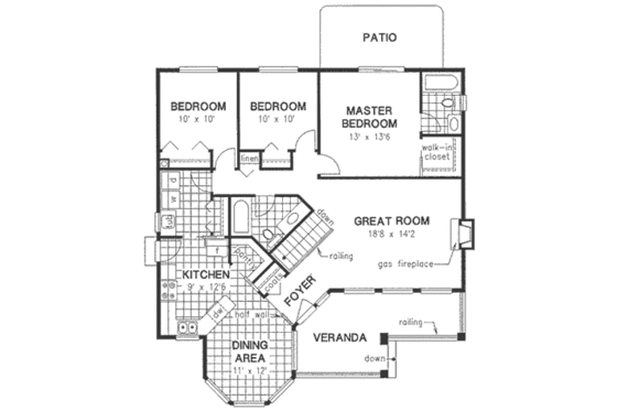Floor Plan - Main Floor for Traditional House Plan #18-324 - 3 bed, 2 bath