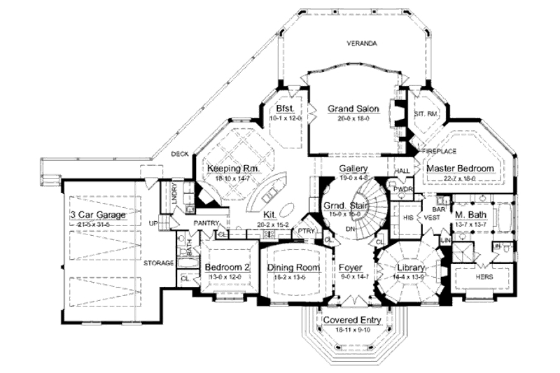 House Blueprint - Floor Plan - Main Floor for European House Plan #119-196 - 4 bed, 4 bath