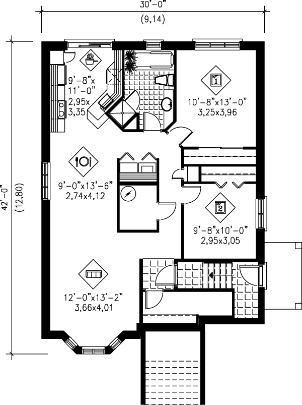 European Floor Plan - Lower Floor Plan #25-308