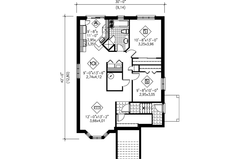 Architectural House Design - Floor Plan - Lower Floor for European House Plan #25-308 - 2 bed, 1 bath