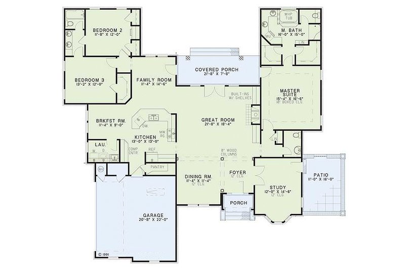 Dream House Plan - Floor Plan - Main Floor for European House Plan #17-124 - 3 bed, 2.5 bath