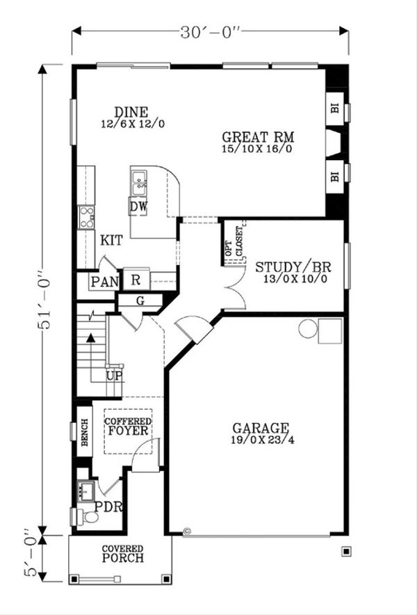 Craftsman Floor Plan - Main Floor Plan #53-457