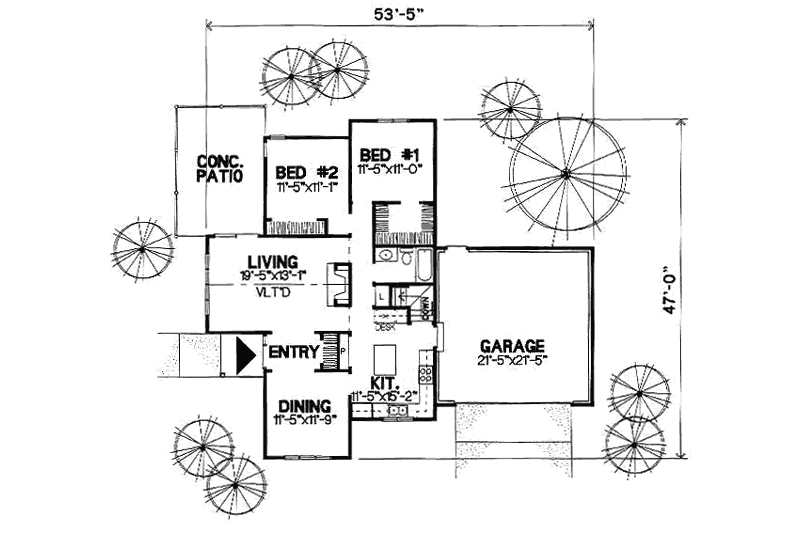 Dream House Plan - Floor Plan - Main Floor for Traditional House Plan #50-205 - 2 bed, 1 bath